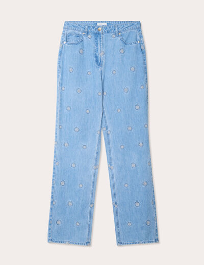 Jeans droit brodé blanc femme
