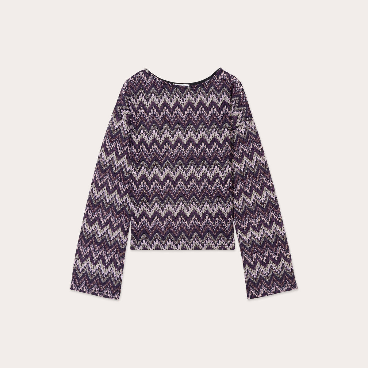T-shirt manches longues ajouré violet femme