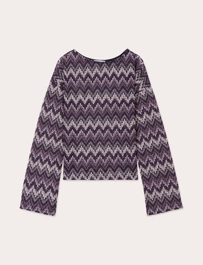 T-shirt manches longues ajouré violet femme