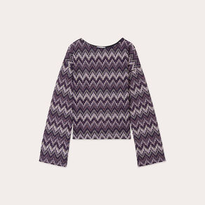 t shirt manches longues ajoure violet femme T-shirt manches longues ajouré violet femme