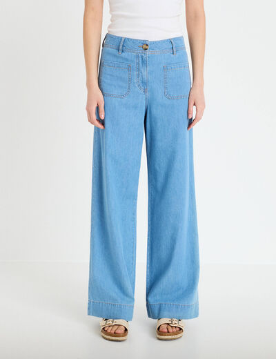 Jean wide leg taille standard denim bleach femme