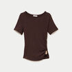 T-shirt col rond manches courtes bijou marron fonc&eacute; femme