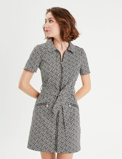 Robe droite zippée ceinturée noir femme