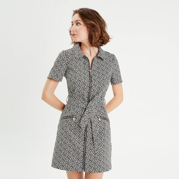 Robe droite zippée ceinturée noir femme
