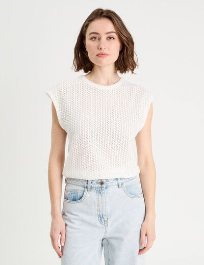 D&eacute;bardeur ajour&eacute; ecru femme