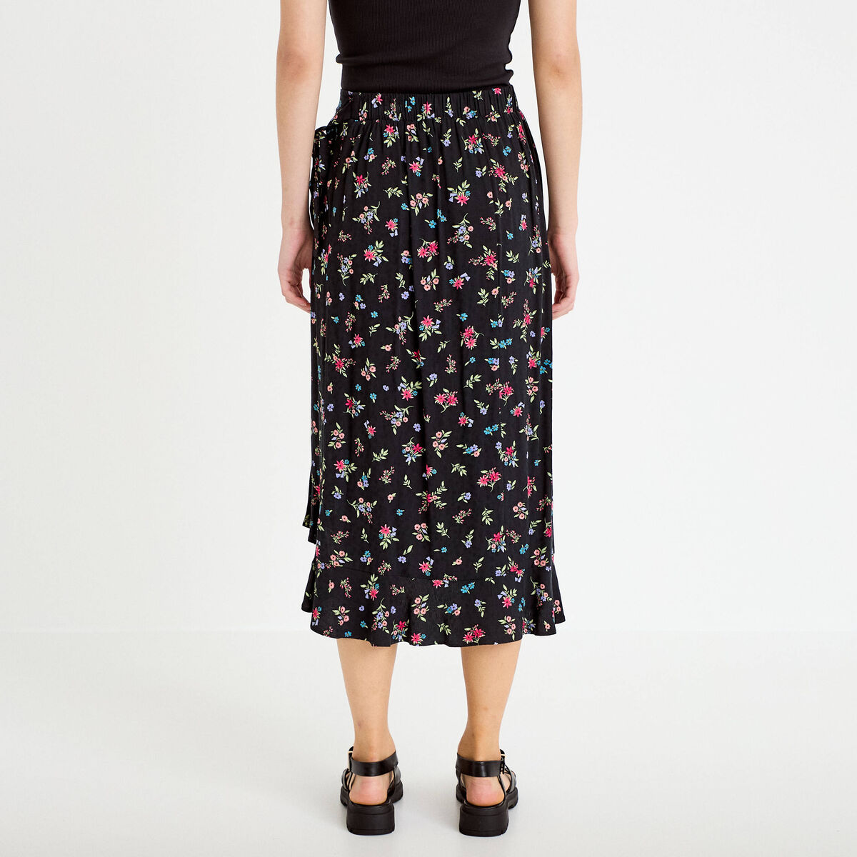 Jupe longue portefeuille noir femme