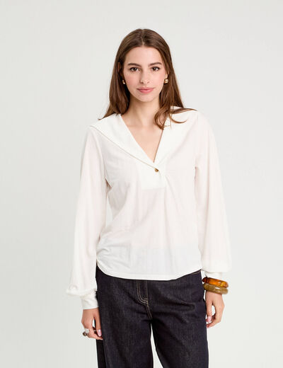 Blouse manches longues ecru femme