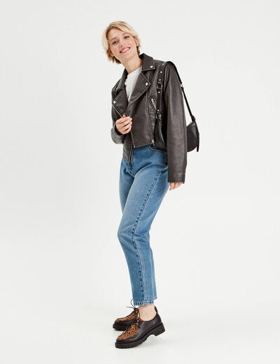 Jeans mom taille haute denim double stone femme