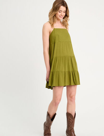 Robe évasée bretelles vert foncé femme