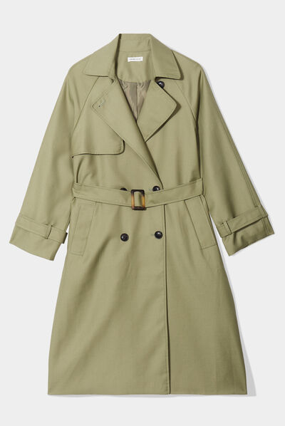 Trench long cintré ceinturé vert kaki femme