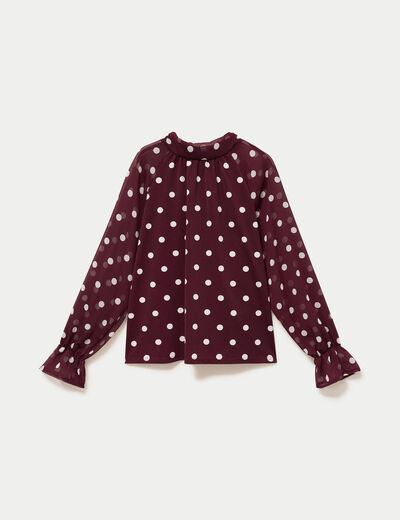 Blouse droite voile manches longues bordeaux femme