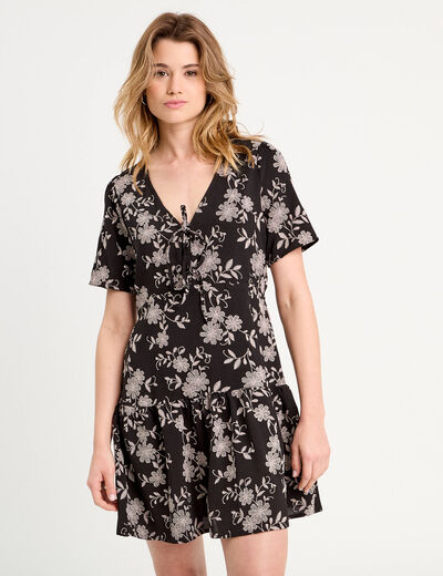 Robe évasée manches courtes noir femme