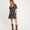 Robe évasée manches courtes noir femme