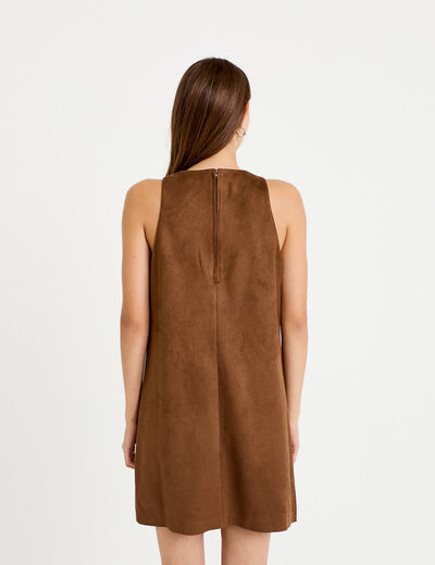 Robe courte &eacute;vas&eacute;e sans manches marron femme