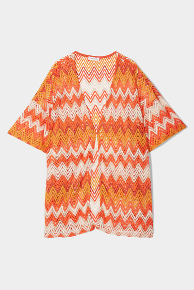 Gilet kimono manches courtes orange femme