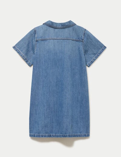 Robe trap&egrave;ze courte en jean col chemise denim double stone femme