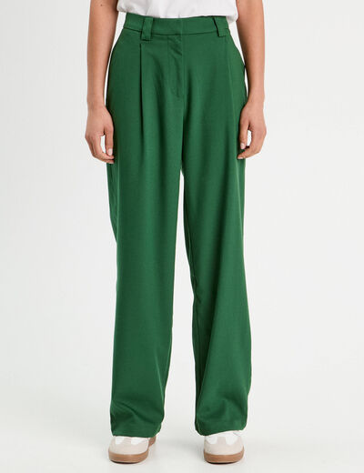 Pantalon large avec pinces vert foncé femme