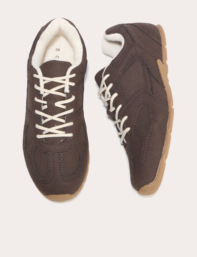 Baskets basses aspect daim marron femme
