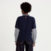 Pull 2-en-1 col rond manches vichy bleu marine femme