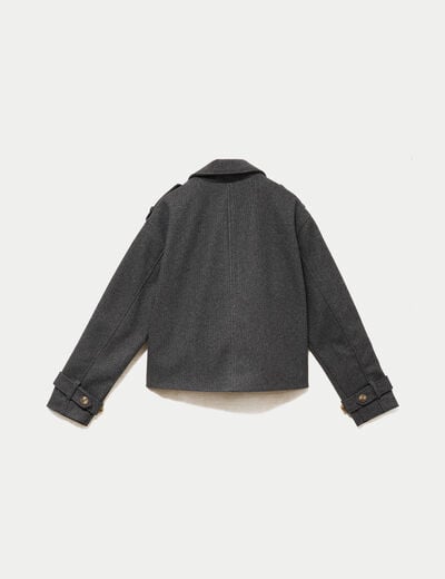 Trench court boutonn&eacute; gris femme