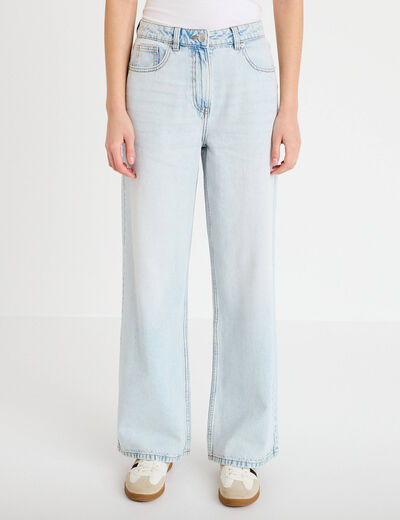 Jeans wide leg taille haute denim bleach femme