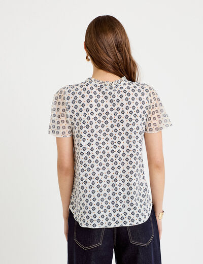 Blouse droite longue manches courtes bleu femme