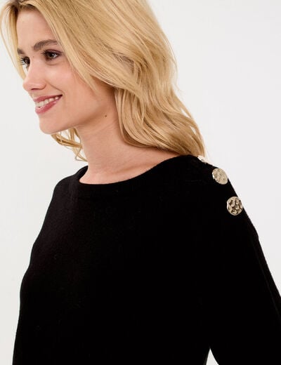 Pull fin col rond manches longues noir femme
