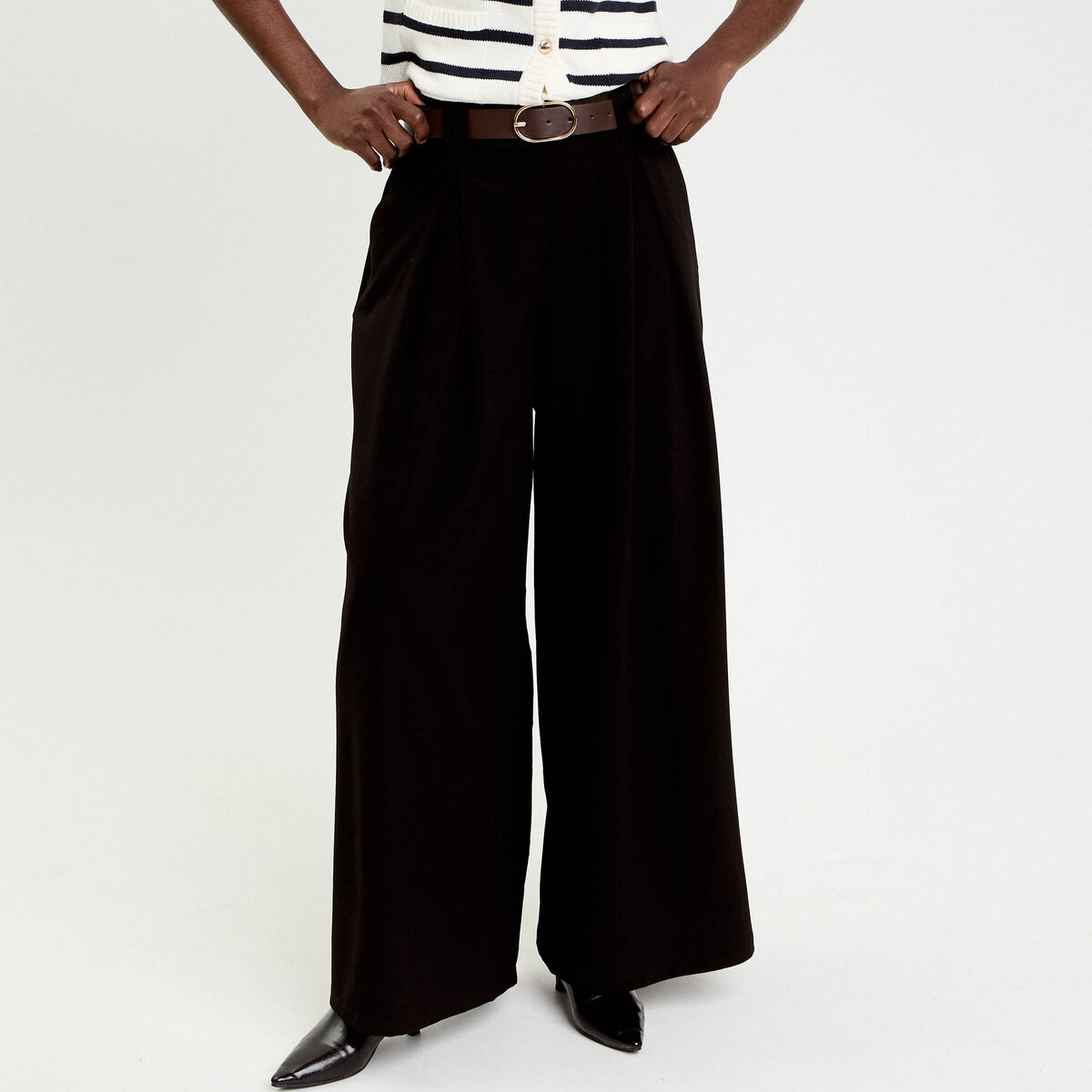 Pantalon large avec ceinture noir femme