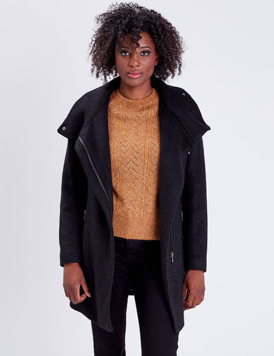 Manteau cintré asymétrique noir femme