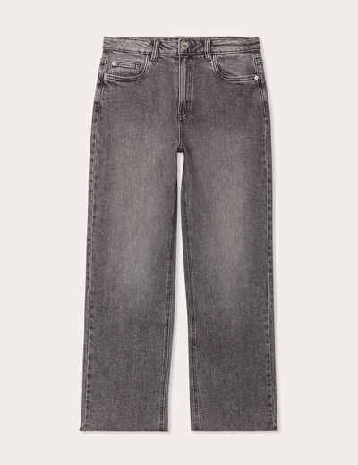 Jeans droit taille haute denim gris femme