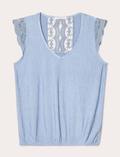 Blouse sans manches plissée bleu gris femme