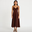 Robe longue &eacute;vas&eacute;e fendue marron femme
