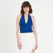 Crop top en crochet bleu electrique femme