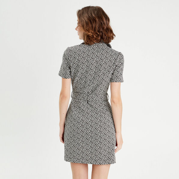 Robe droite zippée ceinturée noir femme