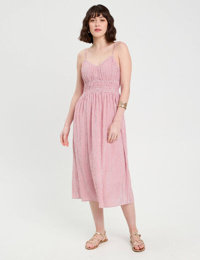 Robe midi évasée bretelles vieux rose femme