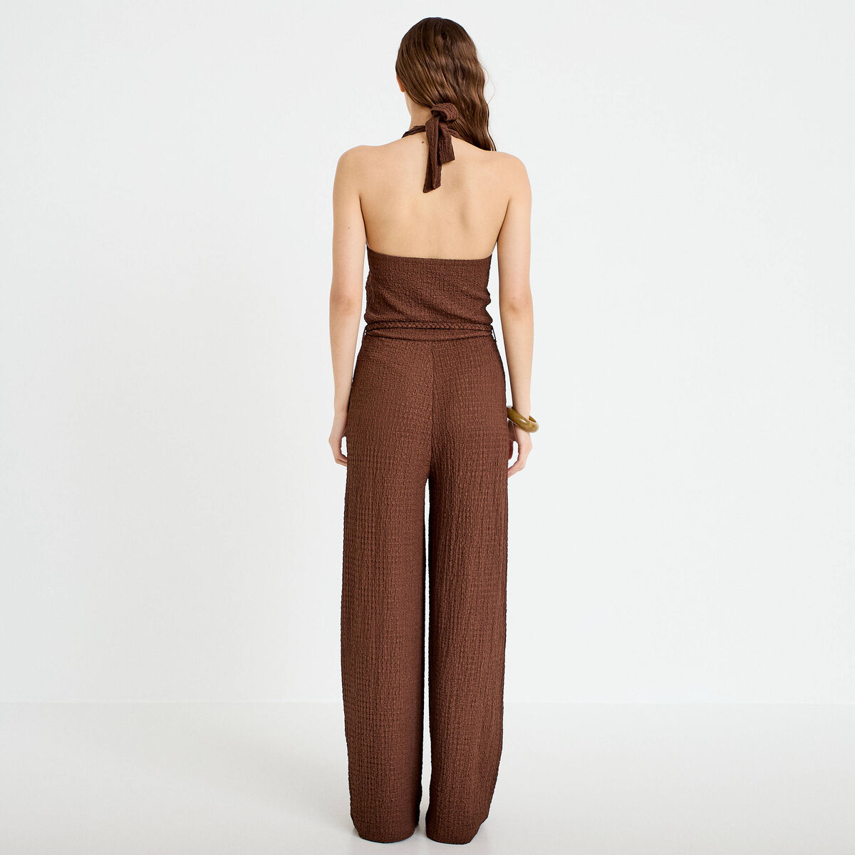 Combinaison large sans manches col v marron femme