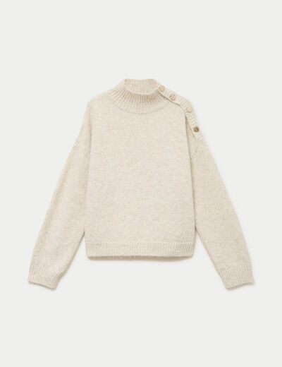Pull col montant manches longues ivoire femme