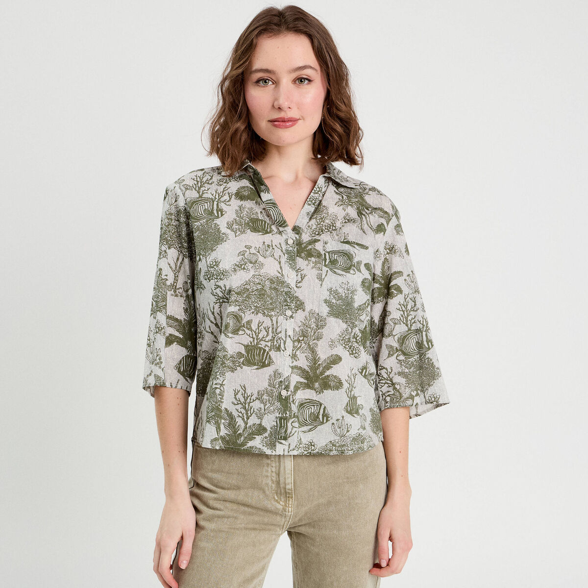 Blouse manches 3/4 en jean blanc femme