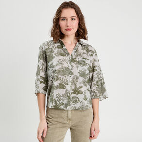 blouse manches 34 en jean blanc femme Blouse manches 3/4 en jean blanc femme