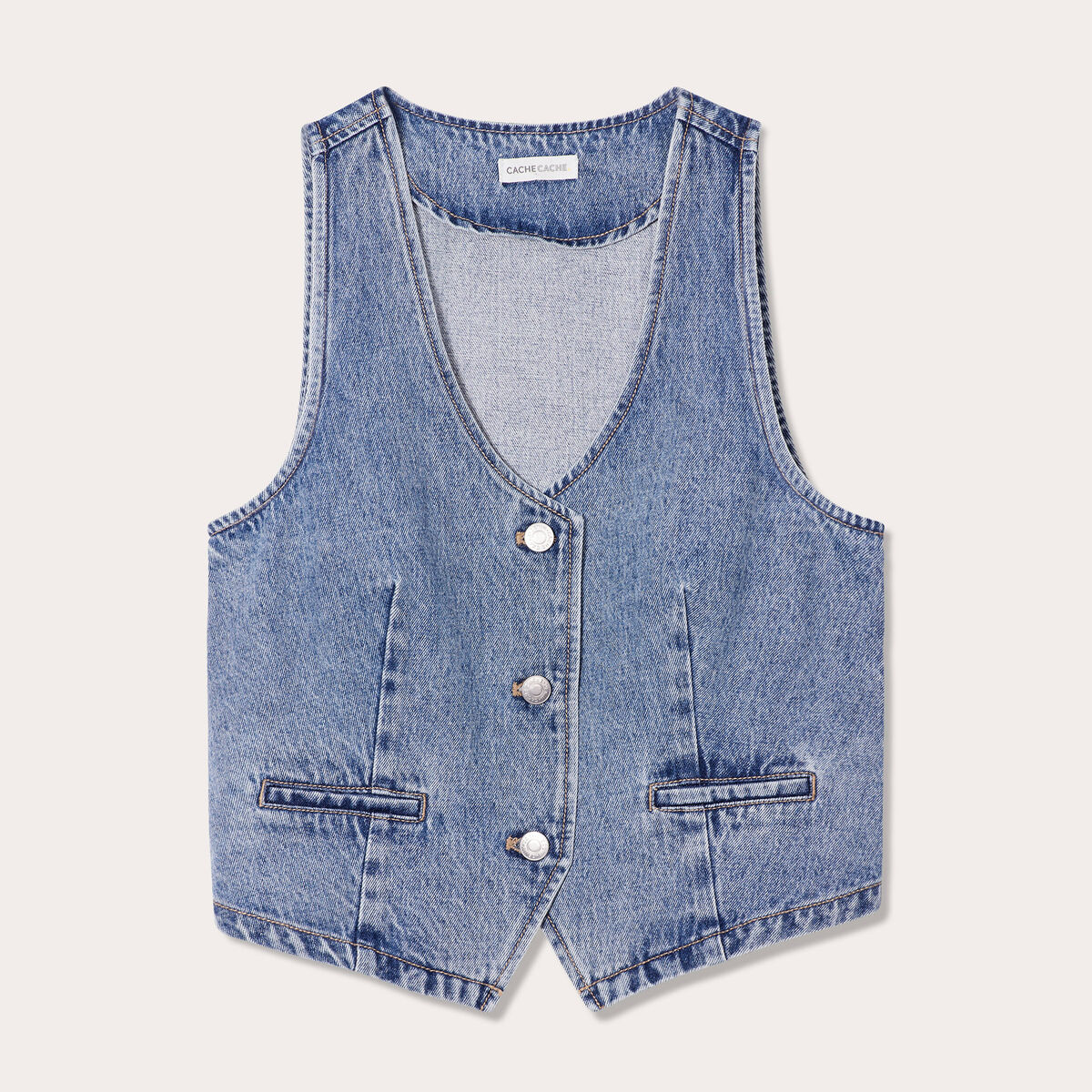 Gilet sans manches en jean denim stone femme
