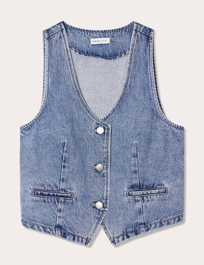 Gilet sans manches en jean denim stone femme