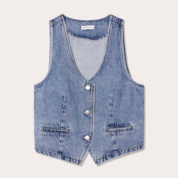 gilet sans manches en jean denim stone femme Gilet sans manches en jean denim stone femme