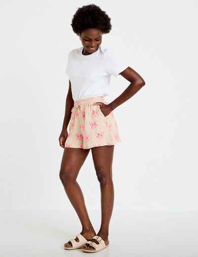 Short flare avec broderie rose femme