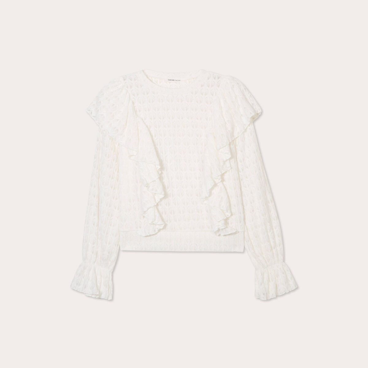 Blouse ajour&eacute;es volants ecru femme