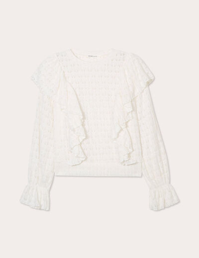 Blouse ajourées volants ecru femme