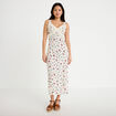 Robe d&eacute;collet&eacute; bretelles aspect dentelle beige clair femme