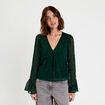 Blouse brod&eacute;e volant&eacute;e vert fonc&eacute; femme