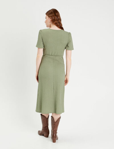 Robe midi ajustée col rond vert kaki femme