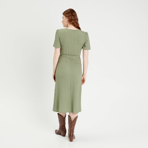robe midi ajustee col rond vert kaki femme Robe midi ajustée col rond vert kaki femme