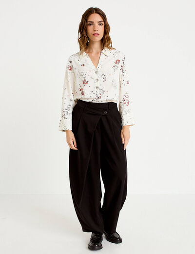 Blouse col chemise manches longues blanc femme